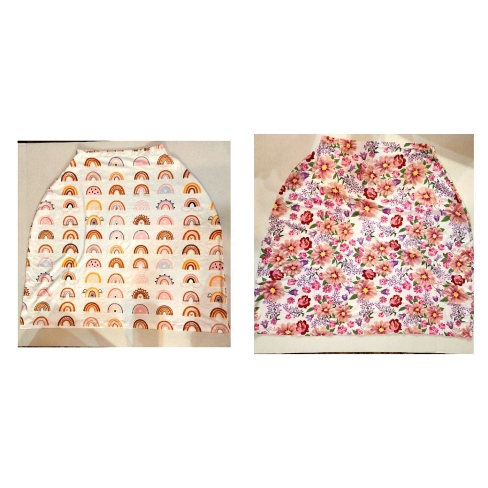 Lot of 2 Nursing Covers Multi Use Car Seat Canopy Floral and Rainbow‎ Prints
